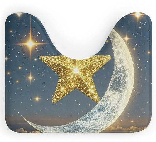 U-förmiger WC-Vorleger, ultraweicher Badteppich, goldene Sterne und Mond, rutschfeste Badezimmermatte, hohe Saugfähigkeit, WC-Vorleger für Badezimmerboden, 50,8 x 40,6 cm, leicht zu reinigen