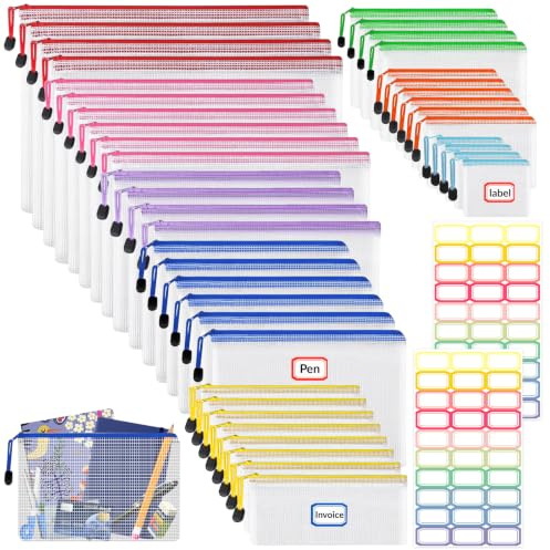 42 Stück Transparente Reißverschlusstaschen, Reißverschluss Dokumententaschen, wasserdichte Mesh Bag, Zipper Tasche für Dateiordnung, Lagerung von Schreibwaren (Bunte, 8 Größen)