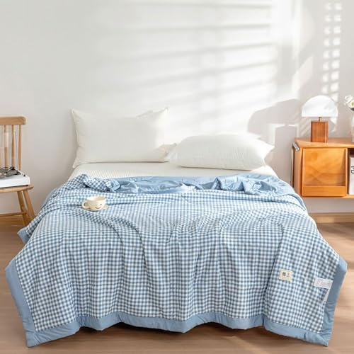 DOTBUY-SHOP Quilted Bedspreads, Cotton Check Quilt Bed Throws Cotton Filling Duvet Super King Single Double Size Children's Bed Quilted Throw for All Season (Aqua Blue,Single 150x200cm)