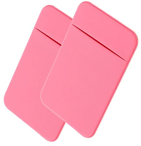 ELAYARD 2pcs Mobile Phone Wallet Card Holder for Smartphone Back Adhesive Sleeve, Elastic Stretch Fabric Sticky Card Pocket, Small Pink Cellphone Wallet for Travel and Daily Use