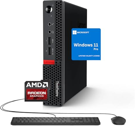 Lenovo ThinkCentre Mini ordinateur de bureau professionnel, processeur AMD Dual-Core, prise en charge double écran, Wi-Fi, Bluetooth, USB, RJ-45, clavier et souris inclus, Windows 11 Pro (16 Go de RAM