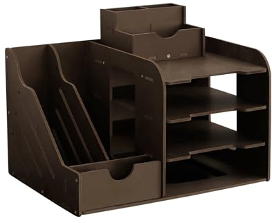 Schreibtisch Organizer, Büro Aufbewahrung mit Großer Kapazität, Büro Organizer, Schreibtisch-Ablage zur Ordentlichen Aufbewahrung von A4-Papier, Stiften, Büchern, Briefen, Dokumenten (Nussfarbe)