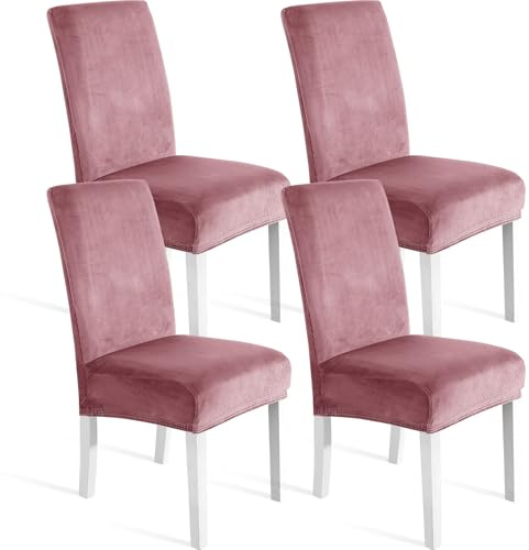 Ystyle Weich Stuhlhussen Samt Stretch 4er Set, Rosa | Universale Stuhlüberzug, Waschbar Dekoration Stuhlüberzieher, Stuhlhussen Kratzfest Hochlehner für Haus Hotel Bankett