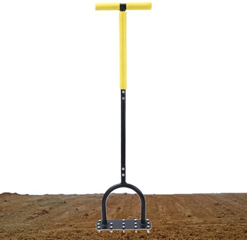 Aeratore per Prato,Attrezzo per Arieggiatura del Terreno da Giardino | Arieggiatore Manuale con Manico a T e Ampia Pianta per Coltivazione, Scarificazione e Lavorazione del Terreno