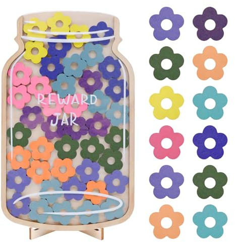 Tarro de recompensa con fichas de flores, tablas de recompensas para el comportamiento de los niños, tarro de recompensa de flores para niños, herramienta de tren de orinal, tablero de recompensas