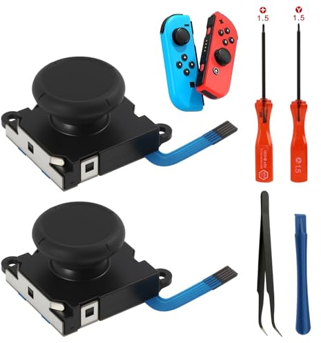 5 PCS Switch Analog 3D Joystick Replacement & Repair Tool Kit for Switch Controllers and Lite, 2PCS Joysticks with Tri-Wing & Cross Screwdrivers, Pry Tool, and Tweezers (Not Compatible with NS2)