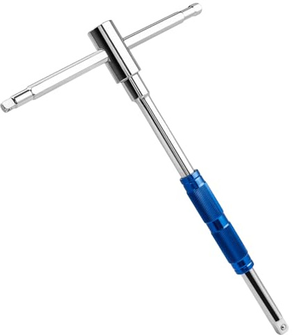 Mesee Verstellbarer T-Griff Ratschenschlüssel, 360 Grad Drehbar T-Typ-Kopfschlüssel, T Griff Windeisen Ratsche für Auto Motorrad und Heimreparatur mit 1/4'' 3/8'' 1/2'' Antriebsadaptern