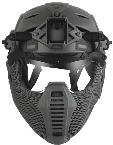 Set Completo di Casco Militare Airsoft Bump, Maschera Tattica Integrale in Rete D'acciaio, Costume da Cosplay di Halloween per Uomo, per Attrezzatura da Paintball Airsoft CQB All'aperto(GY)