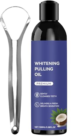 2 Pack 100ml Oil Pulling Rinse Oil Pulling Mouthwash Natural Peppermint with Tongue Scraper Alcohol Free for Teeth to Help with Breath Teeth Whitening and Healthier Gum
