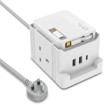 5M Extension Lead Cube with USB Charging Station, Goldling 2 Way Power Strip, Extension Socket with 5M Extension Cable Desk Accessories Travel Plug Extension Lead with USB slots Office Accessories