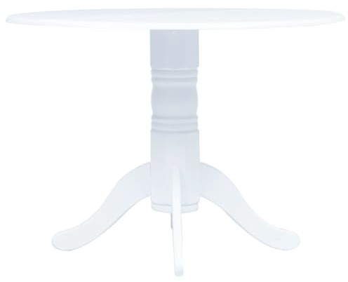 Holekex Esstisch Weiß Massivholz Gummibaum 106 cm runder Küchentisch Esszimmertisch Kleiner Tisch mit Stabiler MDF Platte poliert lackiert langlebig