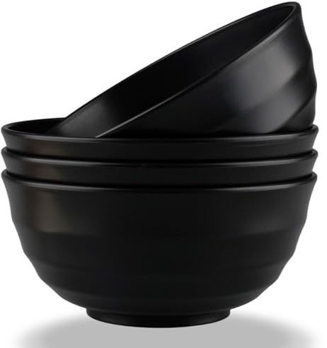 YunBey 4 Saladiers PP Noirs | Capacité 2L, diamètre 20cm. Sans BPA, incassable,Pour salades, soupes, céréales, fruits
