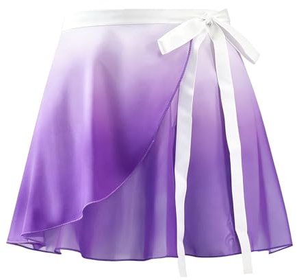 Baisdan Jupe Danse Classique en Mousseline de Soie Jupe Portefeuille de Ballet avec Ceinture Adjustable pour Femmes, Filles Blanc Violet
