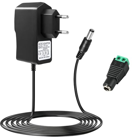 Cagrin Fuente de Alimentación 12V 2A con Conector 5,5 x 2,1 mm Cable 1,5 m | Adaptador de Corriente AC 100‑240V a DC 12V 24W, Cargador para Tira LED, Router, Cámara CCTV