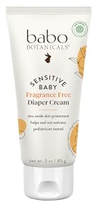 Babo Botanicals Sensitive Baby Zinc Diaper Cream With Colloidal Oatmeal, Shea and Cocoa Butter, Fragrance-Free - 3 Oz