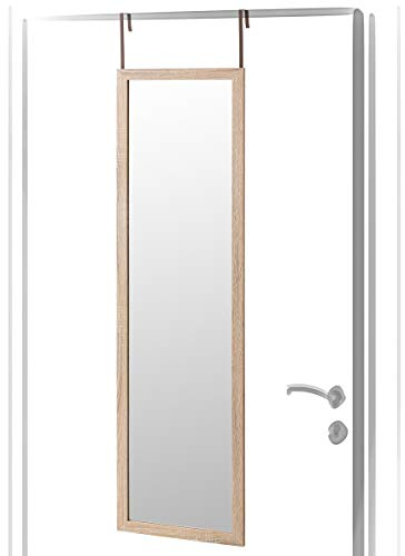 LOLAhome Espejo de Puerta de Madera Color Roble Natural para Cuerpo Entero de 125x35 cm