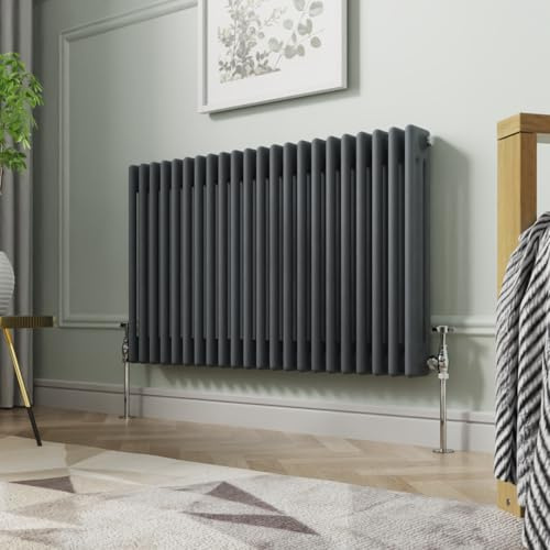 NRG 600 x 1010mm Anthracite Horizontal Cast Iron Radiator Triple Panel | Radiator Wall Mounted, Column Radiator, Central Heating Rad, Traditional, for Kitchen, Bedroom, Bathroom, Living Room