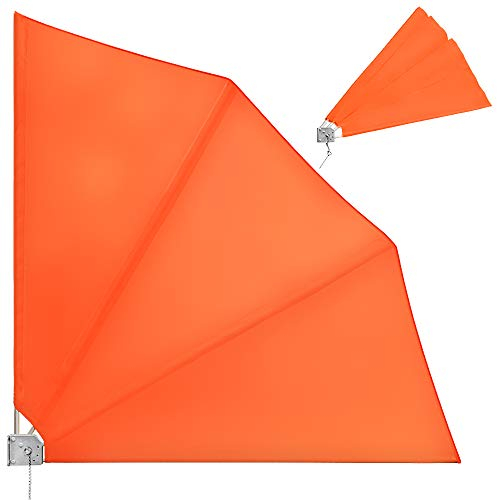 Detex® 2X Balkonfächer Sichtschutz 140x140cm Wetterfest UV-beständig Faltbar Terrasse Seitenmarkise Sonnenschutz Trennwand mit Wandhalterung Orange