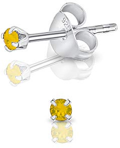 Pendientes de Botón Plata Ley 925 on Cristales Brillantes Multicolor - Pendientes Pequeños Plata 925 para Mujer - Punto de Luz Hipoalergénicos sin Niquel - Diámetro 2 mm