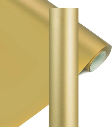 YRYM HT Heat Transfer Vinyl - 12 x 5ft(30.5x152CM) Gold Premium HTV Vinyl Roll for T-Shirts,Gold Iron on Vinyl for DIY Heat Vinyl Design - Easy to Cut & Weed