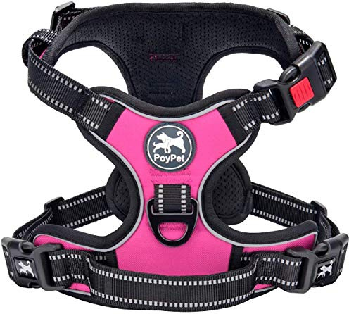 PoyPet Keine Pull Hundegeschirr Front Reflektierende Pet Weste für Hunde mit Einfache Kontrolle Griff und Rückseite perfekt für den täglichen Training, Walken, Running(Rosa,S)