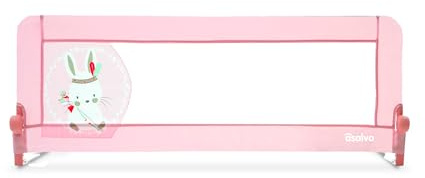 Asalvo Barrera de Cama 2 en 1 de 150 cm para Niño - Abatible con Correas Ajustables + Apta para Cama Nido + Instalación Fácil y Lavado Sencillo - Protección Segura y Estable (Tippi Rosa)
