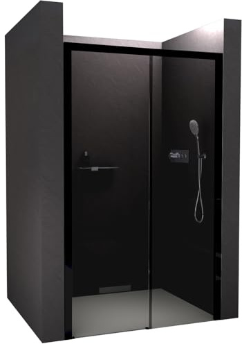 BERNSTEIN Nicho de ducha con puerta corredera de cierre suave 160x195cm DX906 Instalación flexible Ducha de cristal gris con mampara de ducha NANO, color del perfil en negro