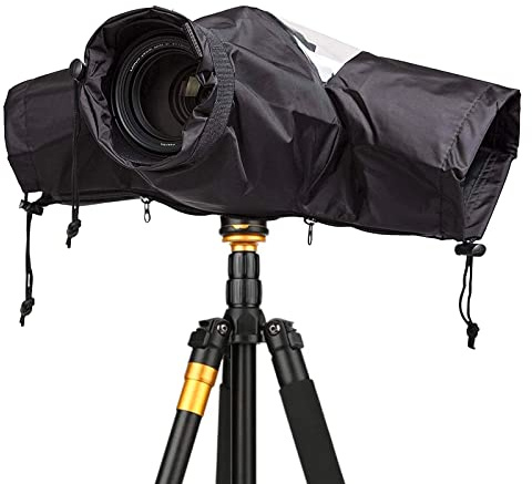 HIUOUIH Kamera regnskydd, regnskydd, kamera med visningsfönster och dragsko, regnskydd med PVC-yttermaterial för DSLR- och spegelfria kameror, objektiv upp till 22 cm, utomhus, stativ kan användas