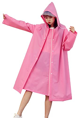 Waterproof Poncho Adult, Reusable Rain Poncho EVA Breathable Hooded Rain Poncho Outdoor Bike Cycling Raincoat for Men Women, for Outdoor Hiking Camping Cycling Traveling Waterproof Raincoat (M-Rose)