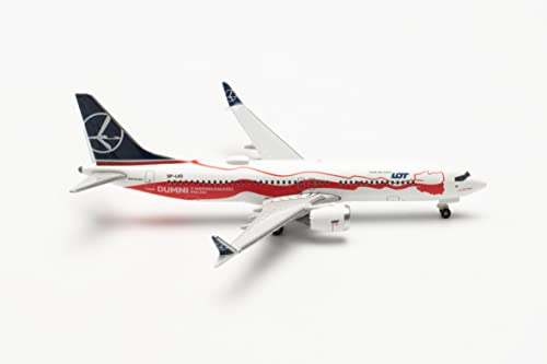 herpa Modellflugzeug Boeing 737 Max 8 Lot Polish Airlines SP-LVD Maßstab 1:500 - Modellbau Flugzeug, Flugzeugmodell für Sammler, Miniatur Deko, Flieger ohne Standfuß aus Metall