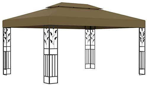 Pavillon mit Doppeldach, XIAOGUANG Faltpavillon, Pergola, Partyzelt, Standmarkise, Sonnenzelt, Garten Pavillion, Grillpavillon, 3x4 m Taupe 180 g/m²