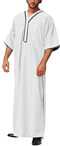 Kashyke Herren Kaftan Kurz Sommer Islam Muslim Druck Robe Baumwolle Leinen Bunt Arabische Islamische Kleidung Indisch Muslimische Afrika Dubai Kaftan für Männer Übergröße 4XL 5XL