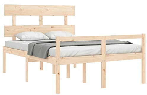 vidaXL Seniorenbett, Holzbett Bett mit Kopfteil Stauraum, Doppelbett für Senioren, Komfortbett Bettgestell mit Lattenrost, Schlafhöhe vom Boden 45cm, 140x190cm Massivholz