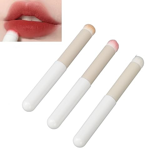 ZJchao 3-teiliges Lipstick Make-up Pinsel-Set, Tragbarer Lippenpinsel, Metallgriff, Polyesterborsten, Kunsthaar, Weiche Borsten, Multifunktional für Lippenstift, Lipgloss, Concealer