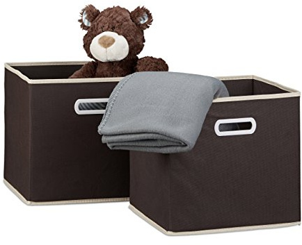 Relaxdays 4 x Faltbox im Set, Aufbewahrungsbox aus Stoff, quadratisch HBT ca. 30 x 30 x 30 cm, mit Fingerloch, Regalbox, braun