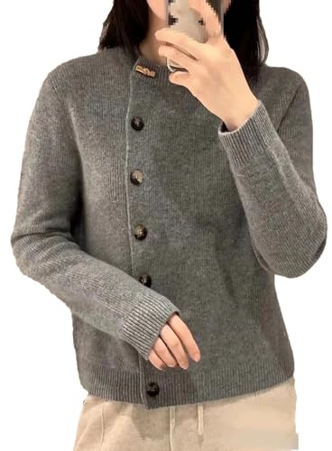 Alloaone Cardigan Girocollo da Donna Maglione in Cashmere Cardigan Invernale A Maniche Lunghe