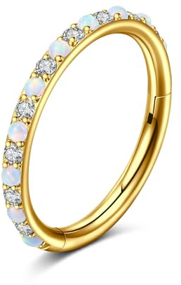 WillTen 16G Nasenpiercing Ring Silber, 8mm CZ Opal Septum Piercing Chirurgenstahl Scharnier Klicker Segment Nase Ringe Knorpel Helix Tragus Conch Rook Piercing Schmuck für Frauen Mädchen