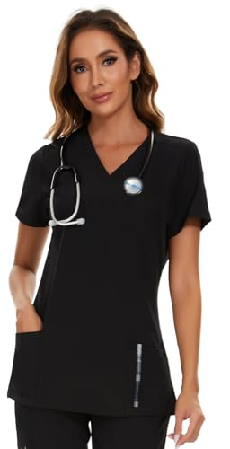 Scrubs Tops for Woman - Soft Stretch, V-Neck Tops, Black, M