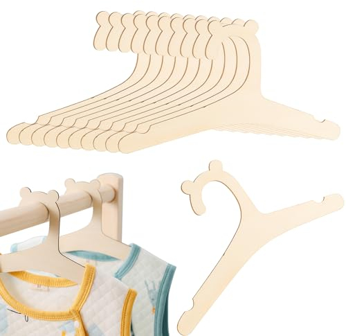 Delsen 10 Stück Kinderkleiderbügel, Baby Kleiderbügel aus Holz, Holzbügel für Kinderkleiderbügel, rutschfest Babykleiderbügel, Babykleidung BüGel für Kleidung, Hosen, Spielzeug
