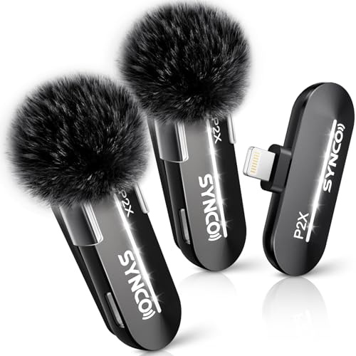 SYNCO Lavalier Mikrofon Wireless für iPhone, P2XL Mini Mikrofone Lightning für Tiktok, YouTube, Streaming, Vlog-Videoaufnahme, Mikronfone Klein für iPhone 14/13/12/11/SE/X