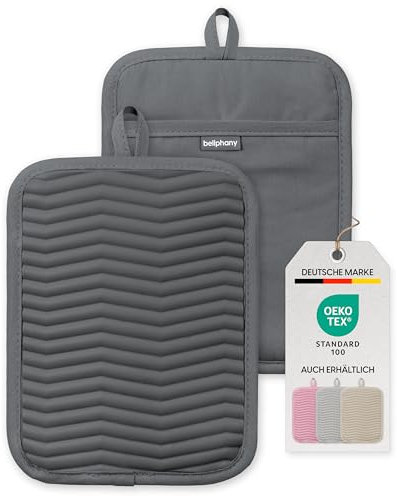 Bellphany 2er Set rutschfeste Silikon Topflappen - Topfhalter zum Kochen & Backen, hitzebeständig bis 250°C, Anthrazit