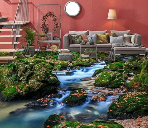 Benutzerdefinierte Boden Wasserdichte Stereo-Aufkleber 3D-Flusssteine, 300 x 210 cm 3D-Bodenfliesen Aufkleber Bodenbelag Tapete Wandbild PVC Wasserdicht selbstklebende Tapete Wohnkultur