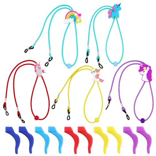 ZBHDEYG 5 Glasögonband För Barn, 5 Par Anti-Fallande Öronmuffar, Glasögonhållare, Glasögonrep För Barn, Tecknat Rope För Att Förhindra Glasögon Faller, Blå himmel, Taglia unica