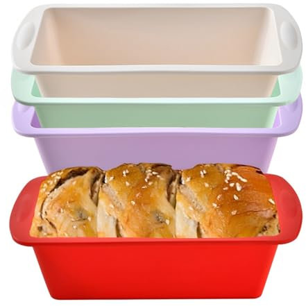 Tcnzdy 4 moldes de silicona para hornear, molde para tartas, mini rectangular, 19,2 x 9,5 x 5,5 cm, para freidora de aire caliente, molde para tartas, molde para tartas, pan tostado, molde pequeño