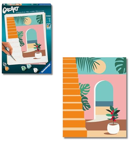 Ravensburger - CreArt Modo Vacaciones ON, Kit pintar por números adultos | Kit con lámina 24x30 cm, colores, pincel y marco incluidos; incluye todo lo necesario para pintar para adultos.