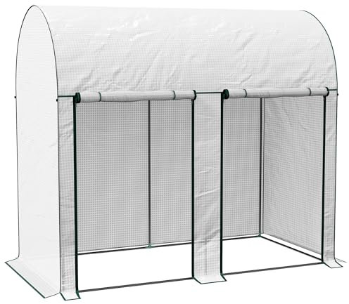 Outsunny Walk-In Greenhouse with Zipped Roll Up Doors, Small Tomato Greenhouse with Plastic Cover and Arched Top for Flowers, Vegetables and Herbs, 200 x 100 x 178cm, White