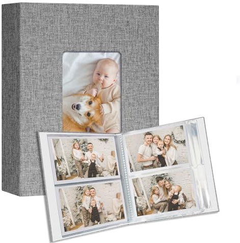 Vienrose Fotoalbum 10x15 cm 2 Pack, 50 Seiten für 100 Fotos, Grau | Leineneinband, Kleine Einsteckalben mit Fenster für Baby, Hochzeit, Reisen und Erinnerungen.