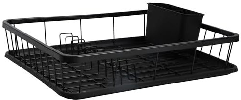 KARL HAUSMANN Abtropfgestell Geschirr - 42x31x12cm - Edelstahl-Geschirrabtropfgestell mit Abtropfgitter - Abtropfständer - Dish Drying Rack - Geschirrständer - Geschirrablage für Spüle - Schwarz