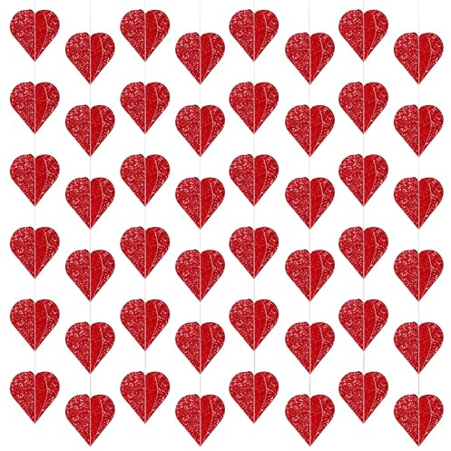 3D Red Heart Paper Garland Valentines Day Decorations 59Ft Heart Hanging Streamer Banner Valentines Hanging String Hearts for Valentine's Day Wedding Birthday Bachelorette Engagement Party, 6 Pack