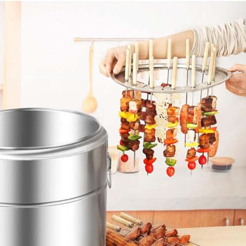 Baril de Charbon de Bois pour Barbecue, Barbecue au Charbon de Bois, poêle Suspendu en Acier Inoxydable, Support de Barbecue de Camping, avec Baril en Maille/brochettes/Panier de Grillage ro